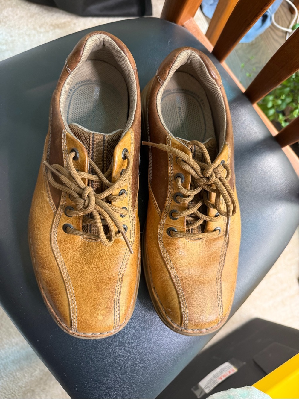 Rockport Men's Caramel Tan Leather Lace-Up Loafers Shoes - Picture 3 of 13